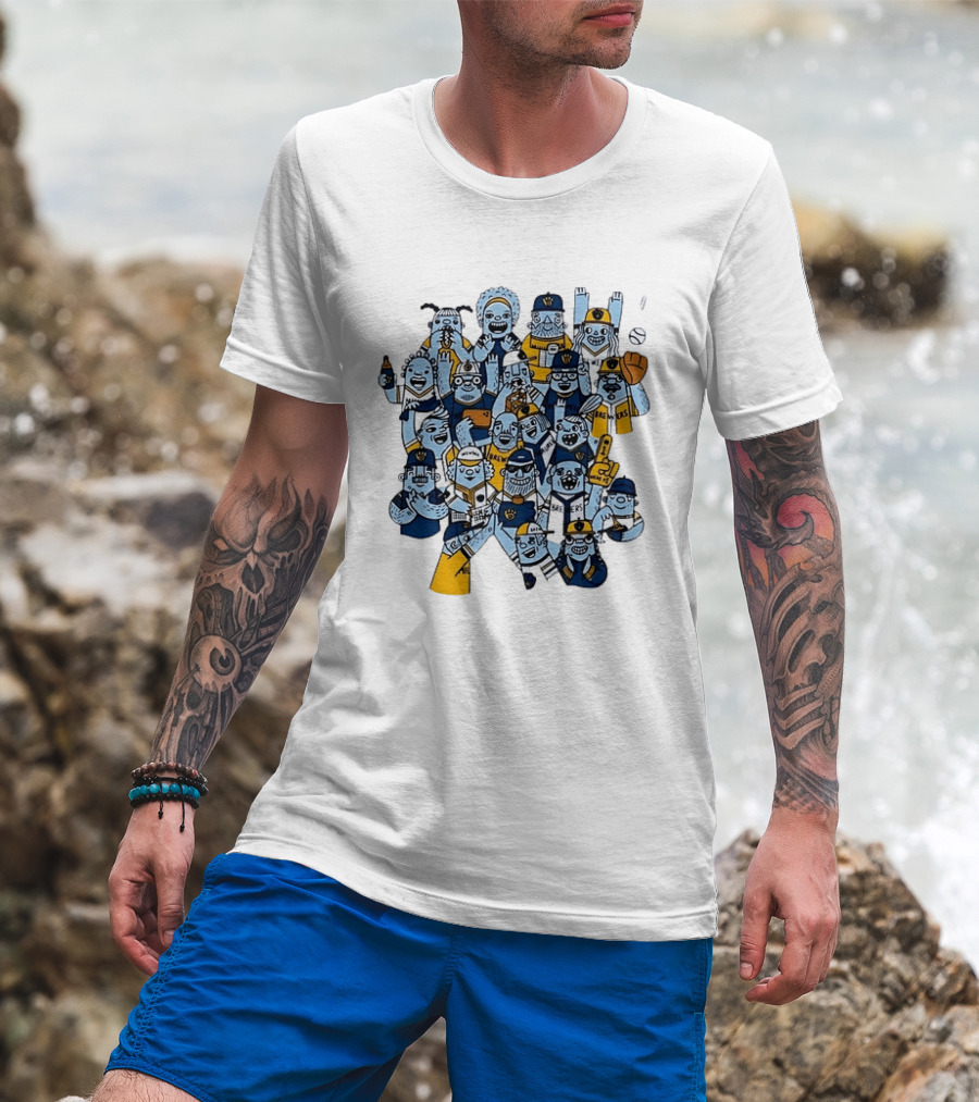 Milwaukee Brewers Fan Cartoon Characters Baseball Crowd T-Shirt