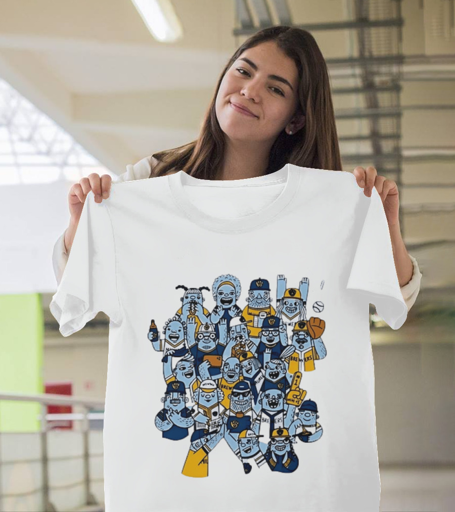 Milwaukee Brewers Fan Cartoon Characters Baseball Crowd T-Shirt
