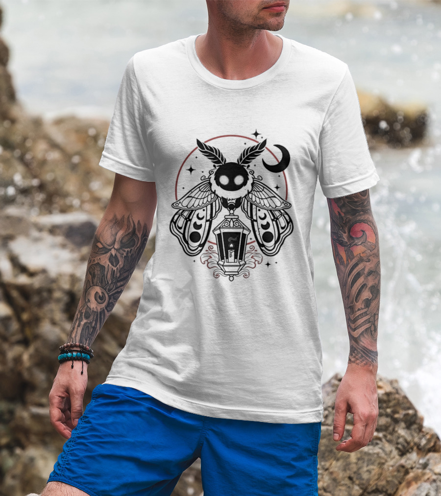 Moth Lantern Moon Occult Gothic Mystical Symbolism T-Shirt