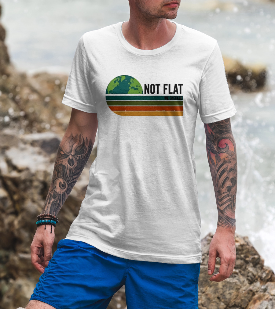 Not Flat We Checked Earth Globe Retro Stripes T-Shirt