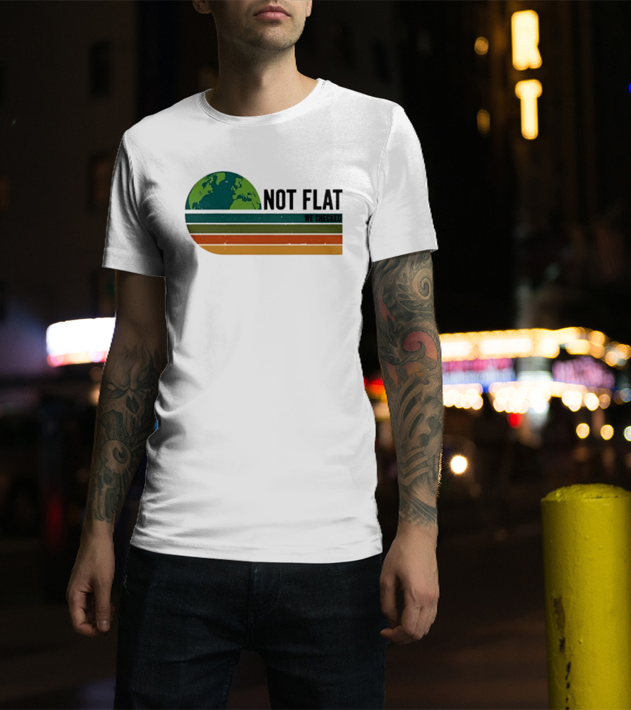 Not Flat We Checked Earth Globe Retro Stripes T-Shirt