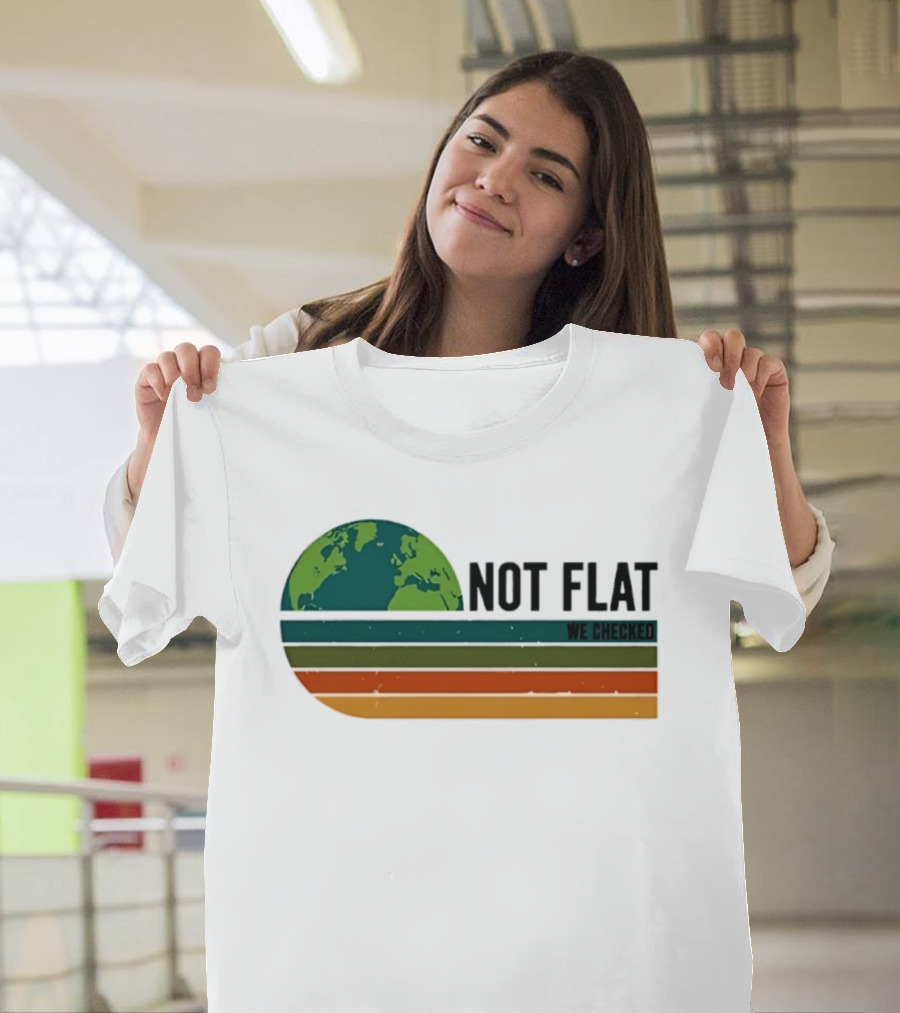 Not Flat We Checked Earth Globe Retro Stripes T-Shirt