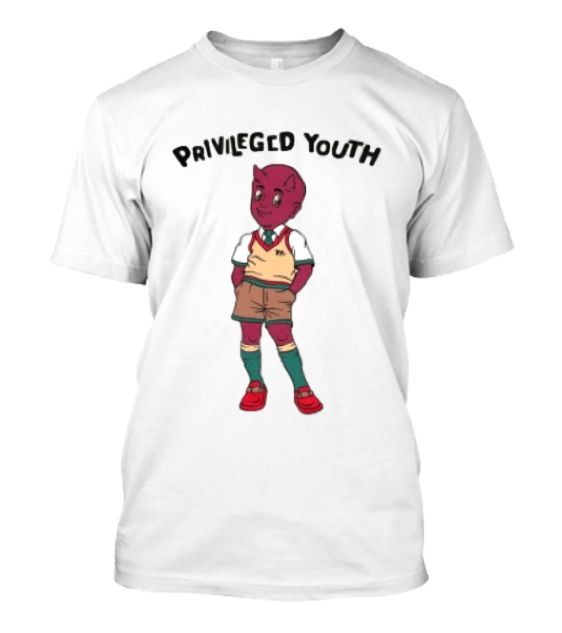 Privileged Youth Cartoon Devil Character Cream Independent Trading Co. Yearbook T-Shirt