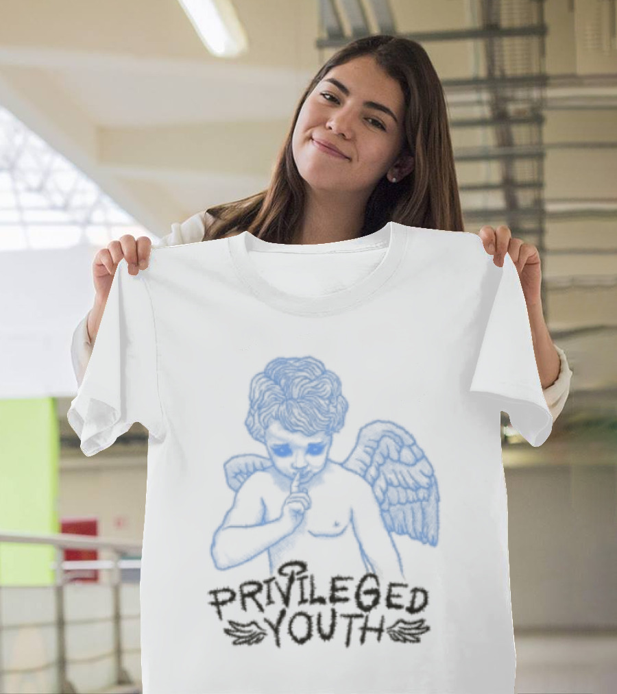 Privileged Youth Angel Blue Winged Figure Cream Color T-Shirt