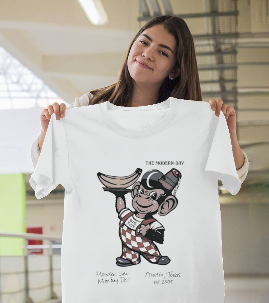 The Modern Day Big Toy Monkey See Monkey Do Austin Texas Est 2005 Vintage Cartoon T-Shirt