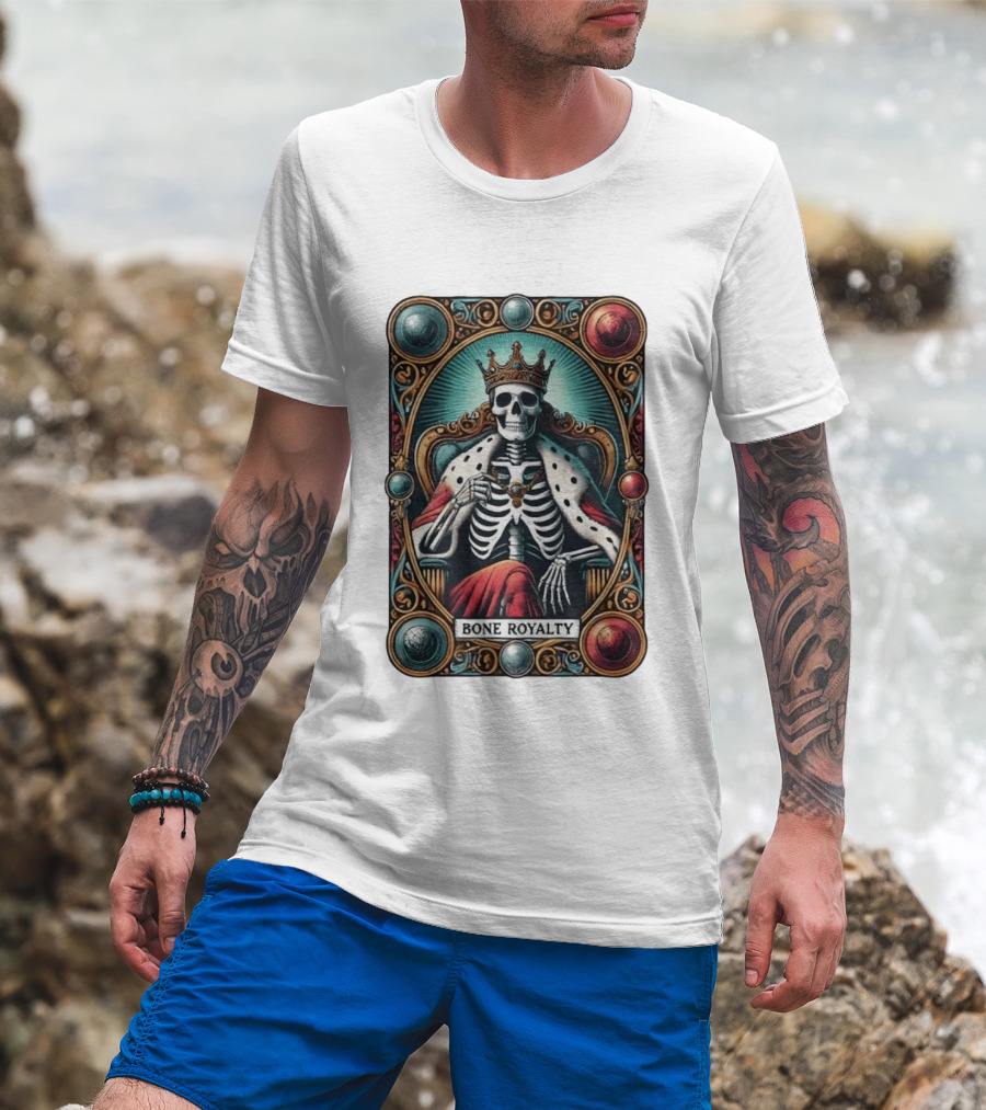 Bone Royalty Gothic Skeleton King Tarot T-Shirt