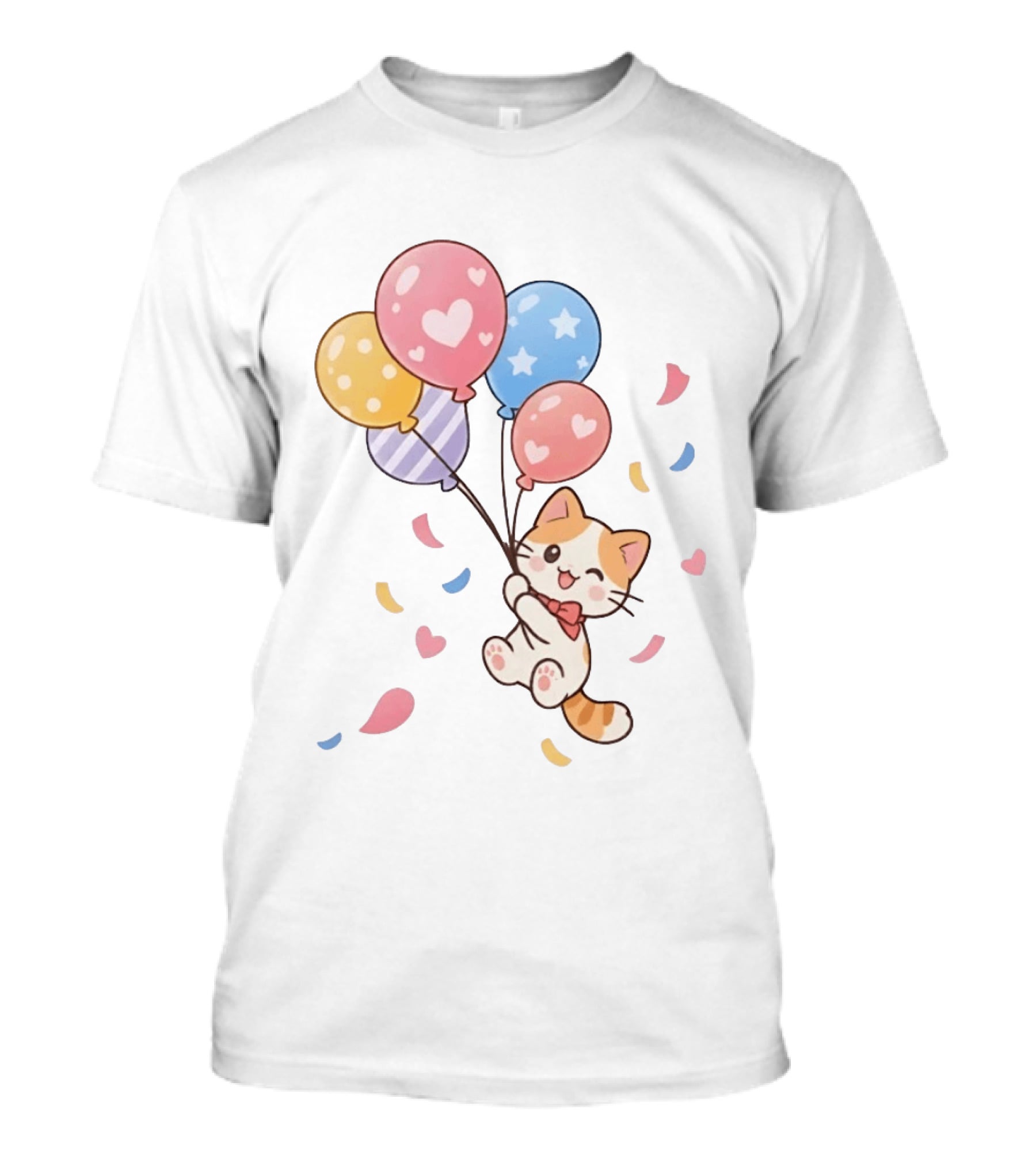 Cat Floating With Colorful Balloons T-Shirt