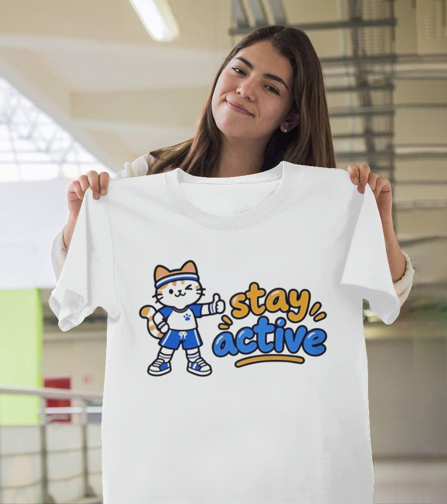 Cat Stay Active Fitness Workout Exercise T-Shirt