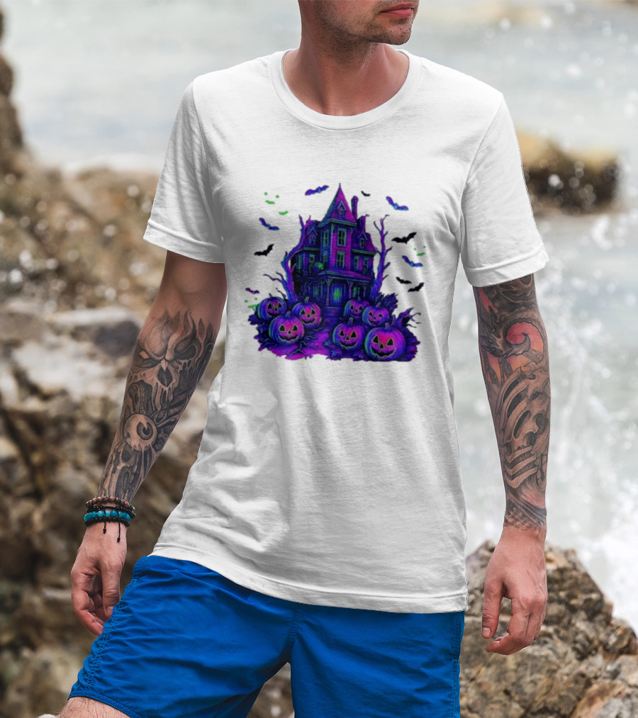 Halloween Bats Haunted House T-Shirt