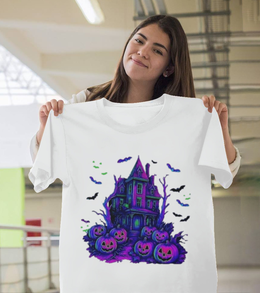 Halloween Bats Haunted House T-Shirt