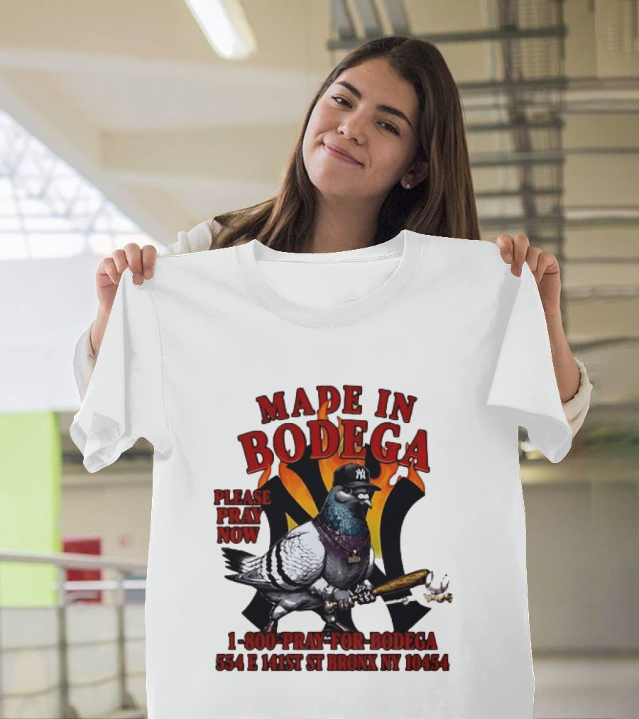 Made In Bodega New York Yankees Pigeon Baseball T-Shirt