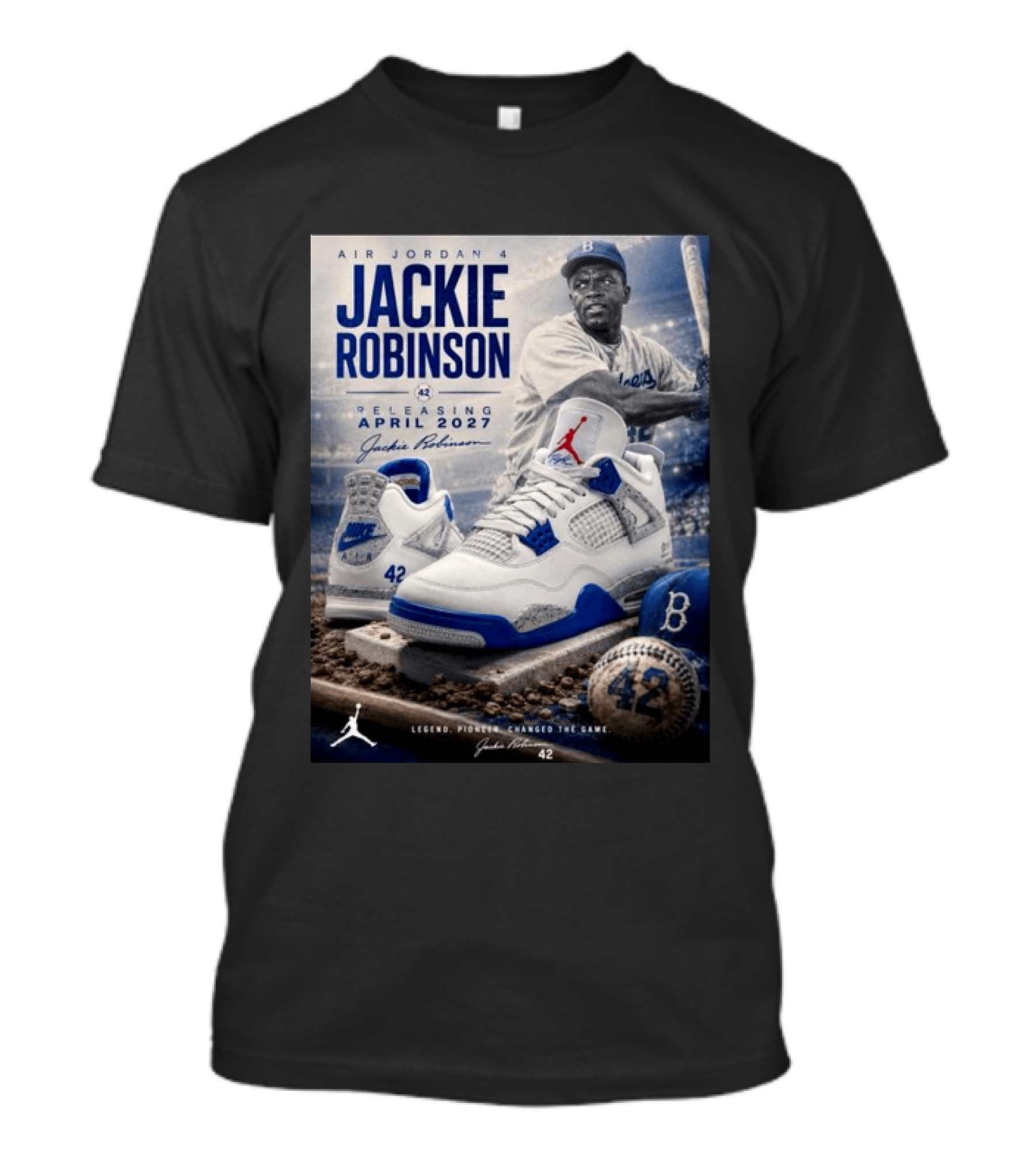 Air Jordan 4 Jackie Robinson April 2027 Release Baseball Legend 42 Nike Dodgers T-Shirt
