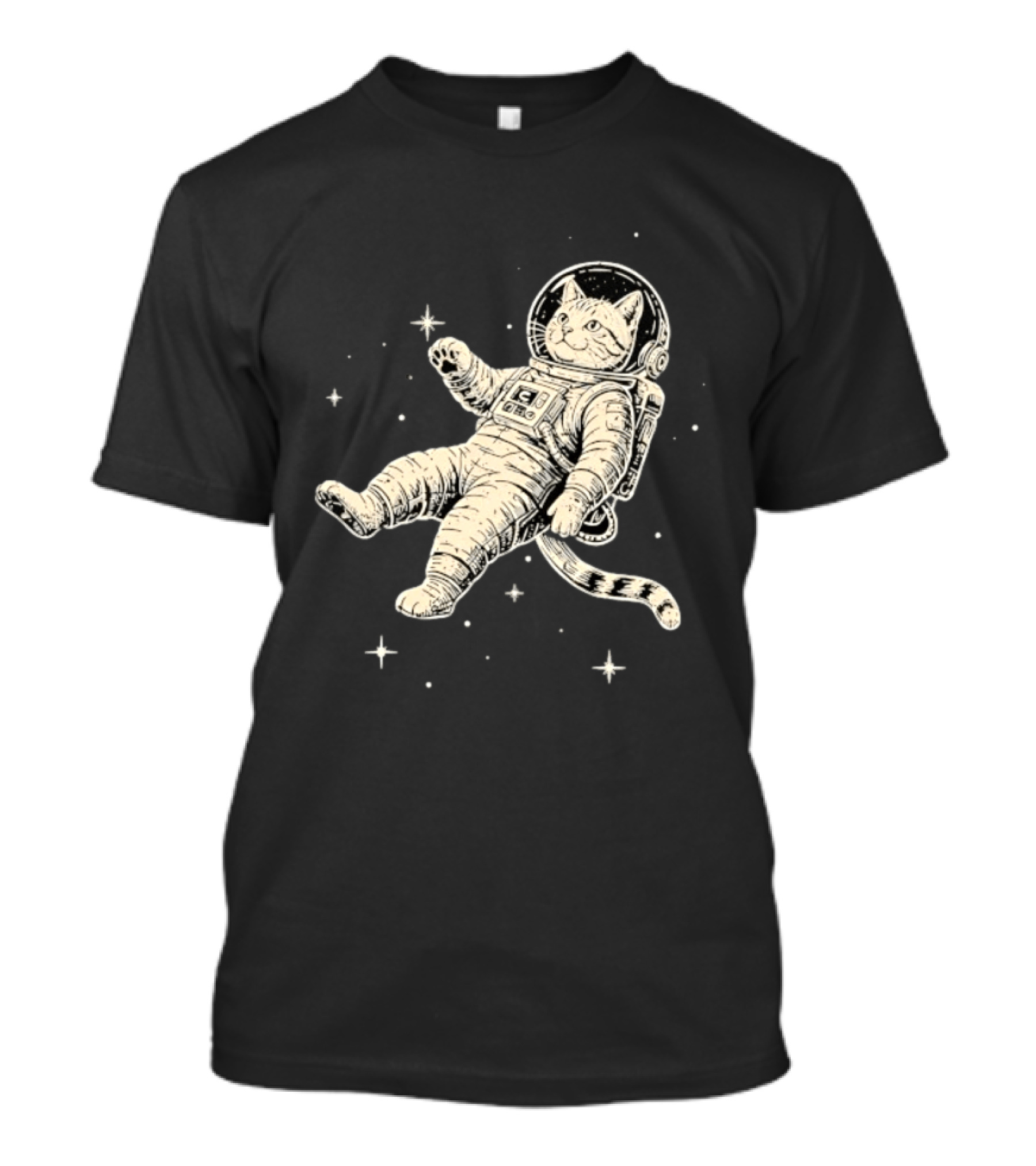 Astronaut Cat Floating In Space With Stars And Helmet T-Shirt