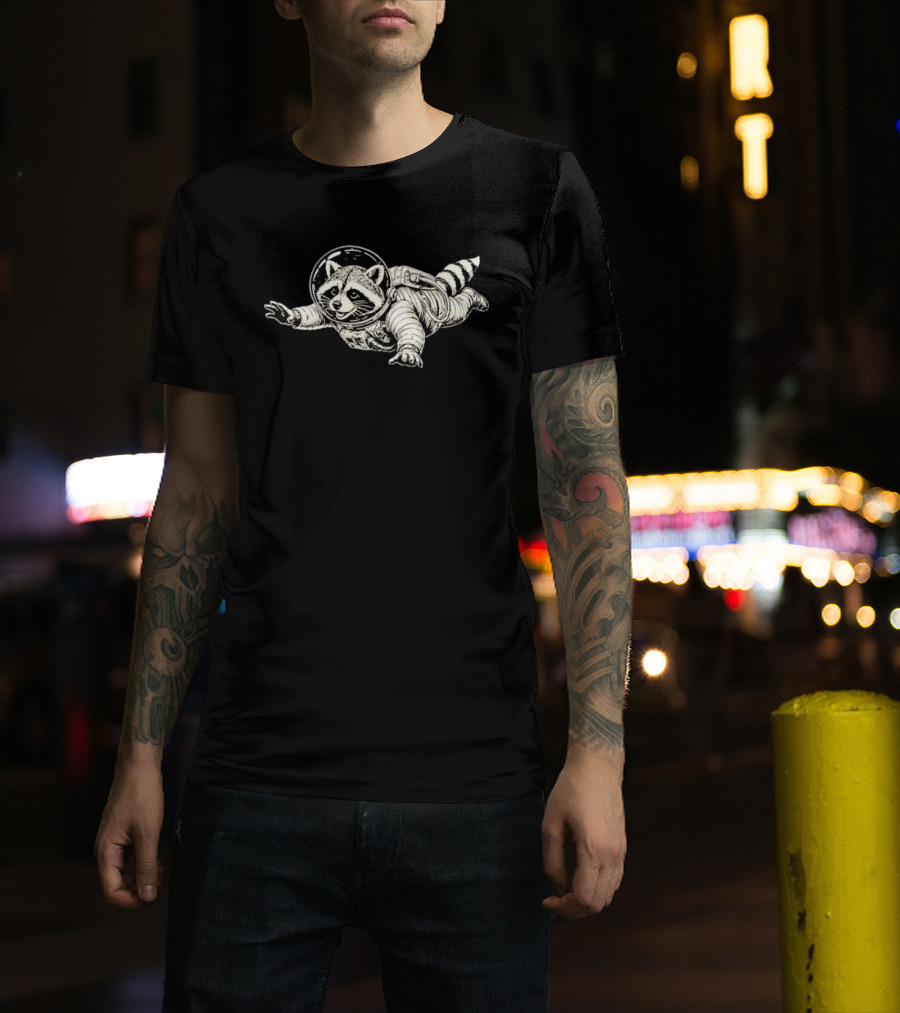 Astronaut Raccoon Floating In Space Galaxy Adventure T-Shirt