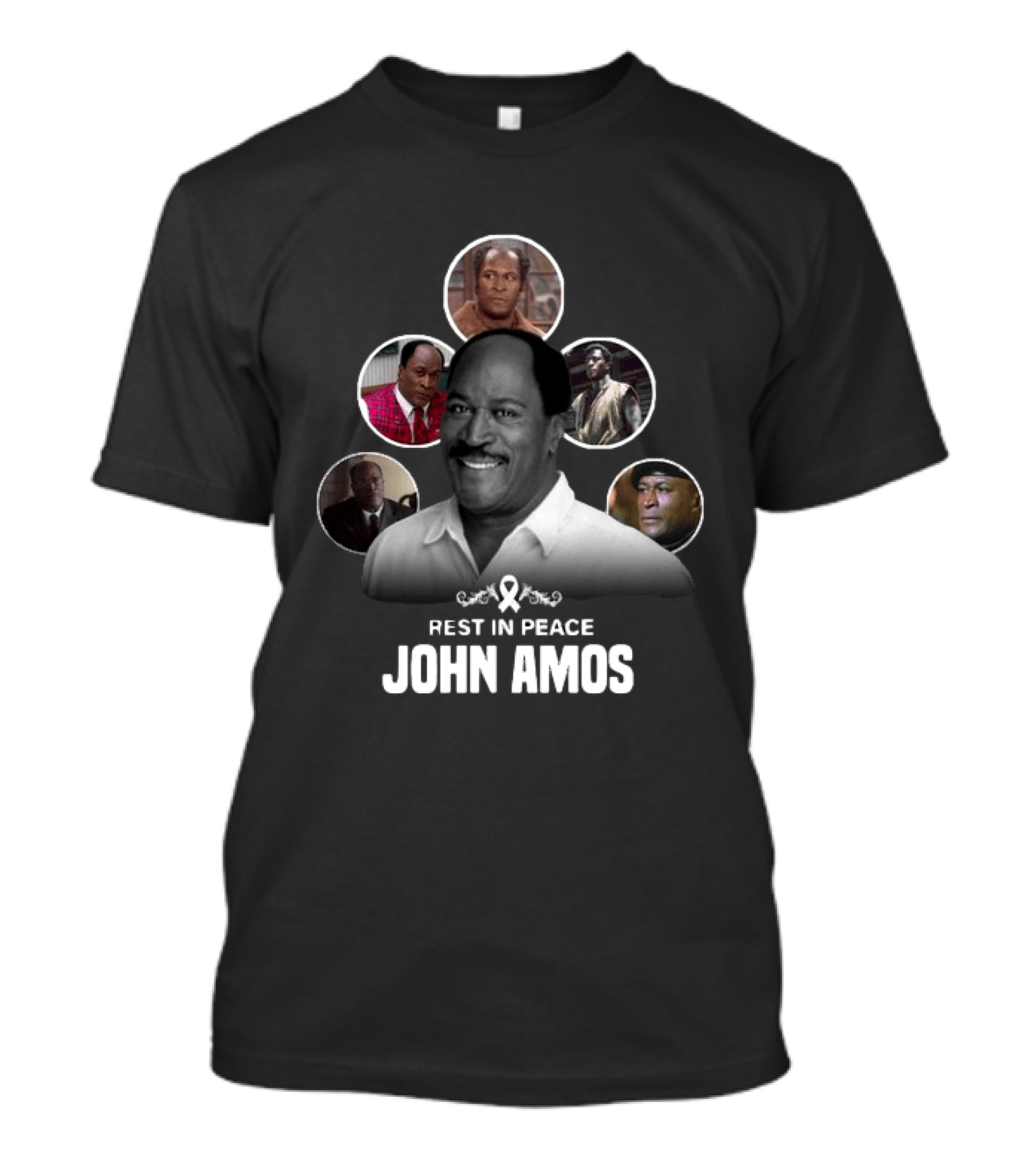 Rest In Peace John Amos Ribbon Tribute With Iconic Role Images T-Shirt