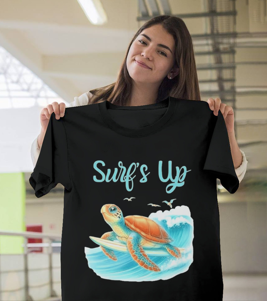 Surf's Up Turtle Riding Surfboard On Big Wave T-Shirt