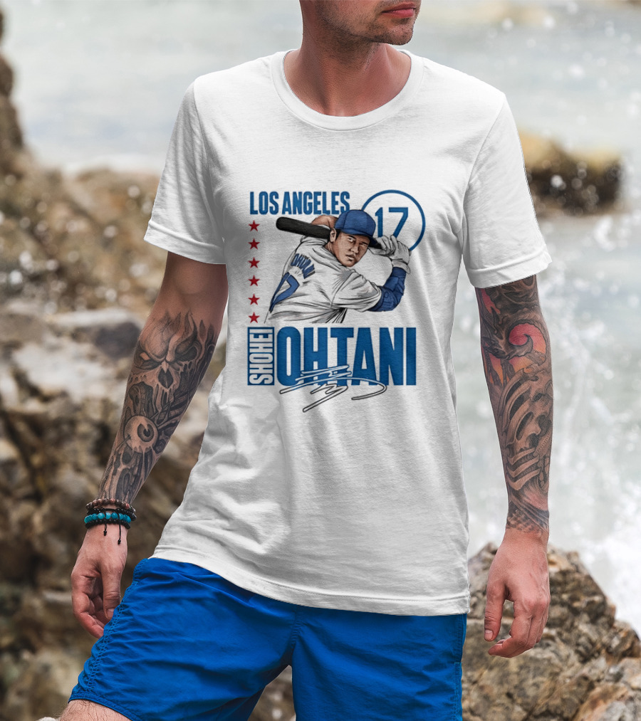 Los Angeles Shohei Ohtani 17 MLB Baseball Player Graphic With Stars T-Shirt