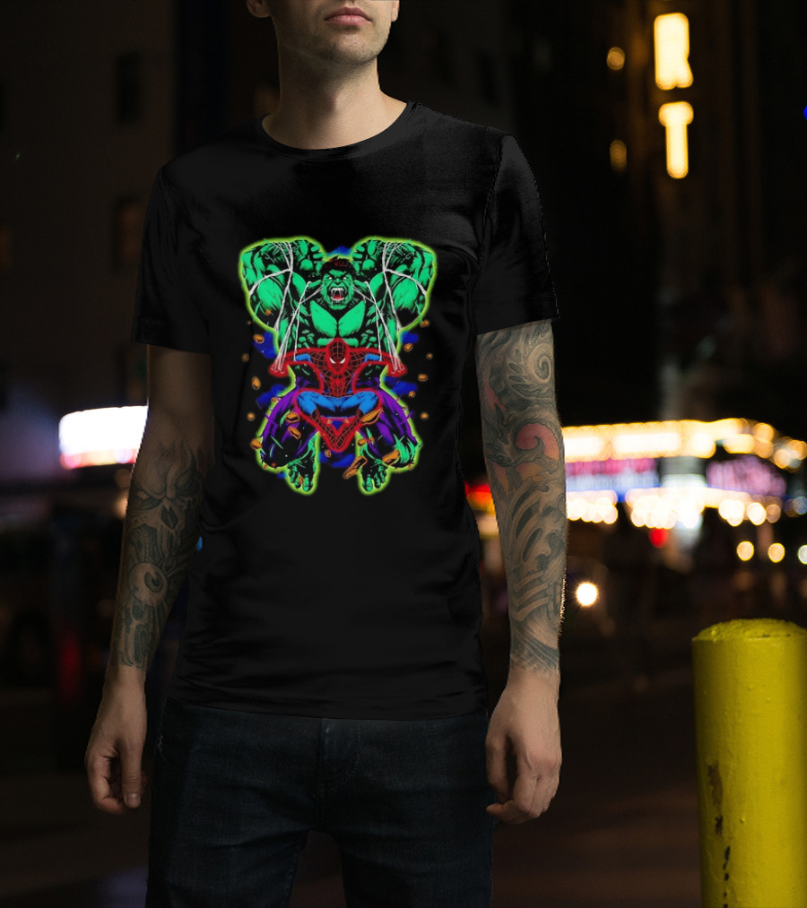 The Incredible Hulk And Spider Man Marvel Superheroes Comic Action Scene T-Shirt