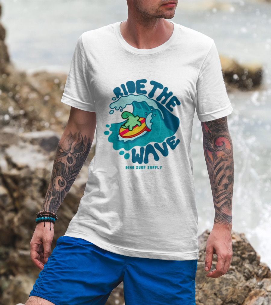 Ride The Wave Turtle Surfing Dino Surf Supply T-Shirt