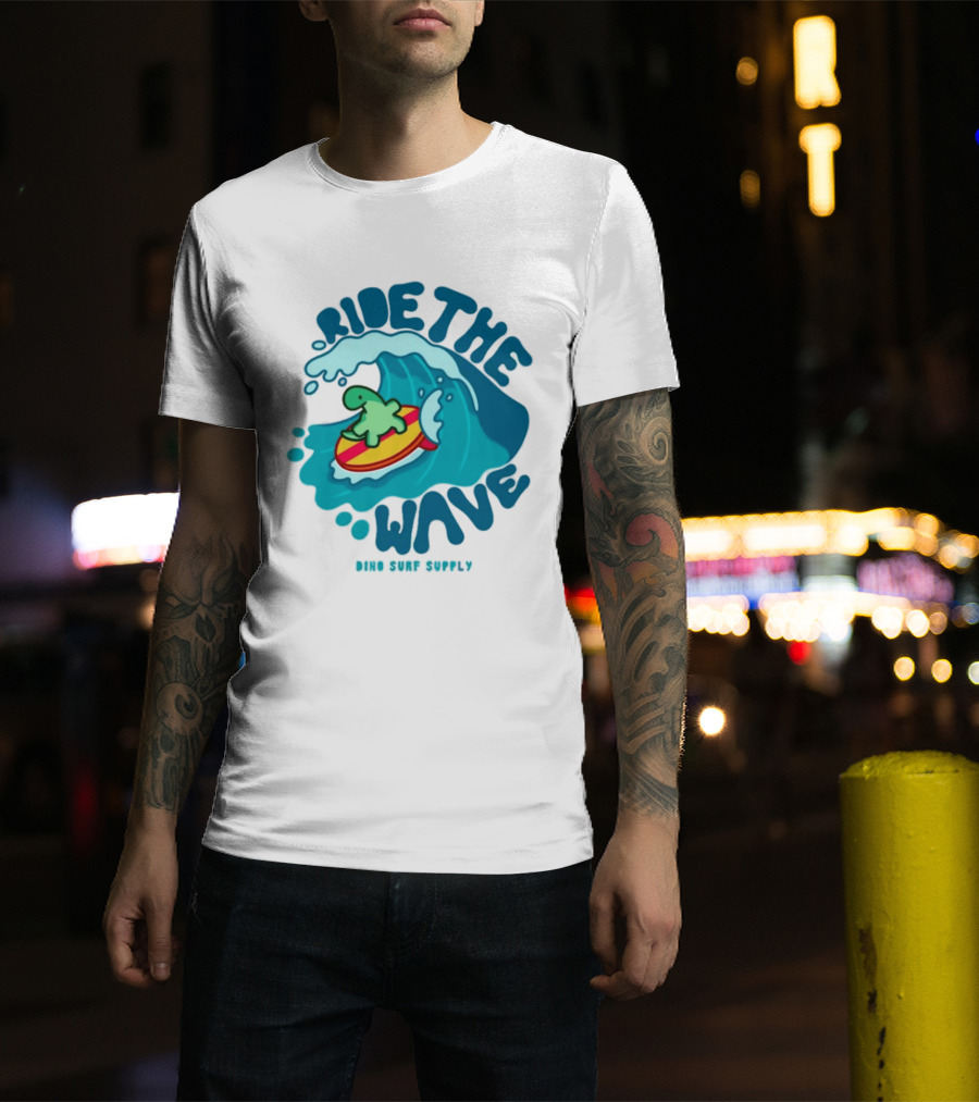 Ride The Wave Turtle Surfing Dino Surf Supply T-Shirt
