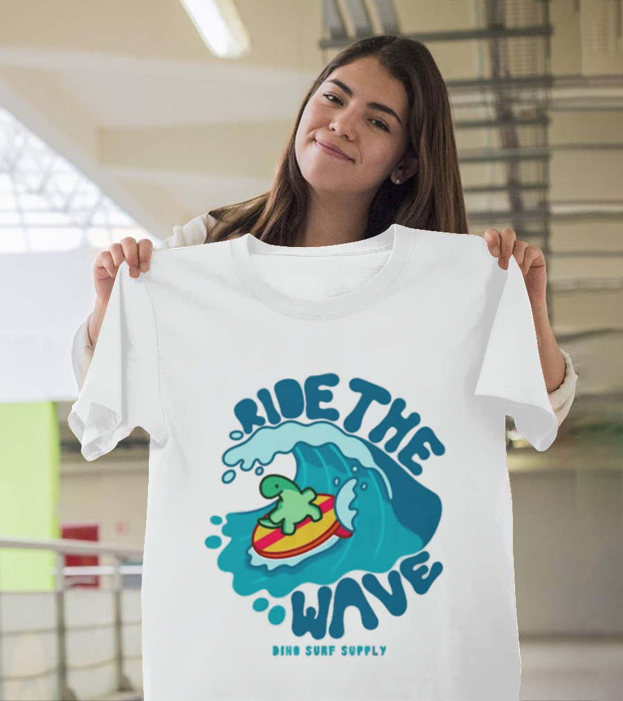 Ride The Wave Turtle Surfing Dino Surf Supply T-Shirt