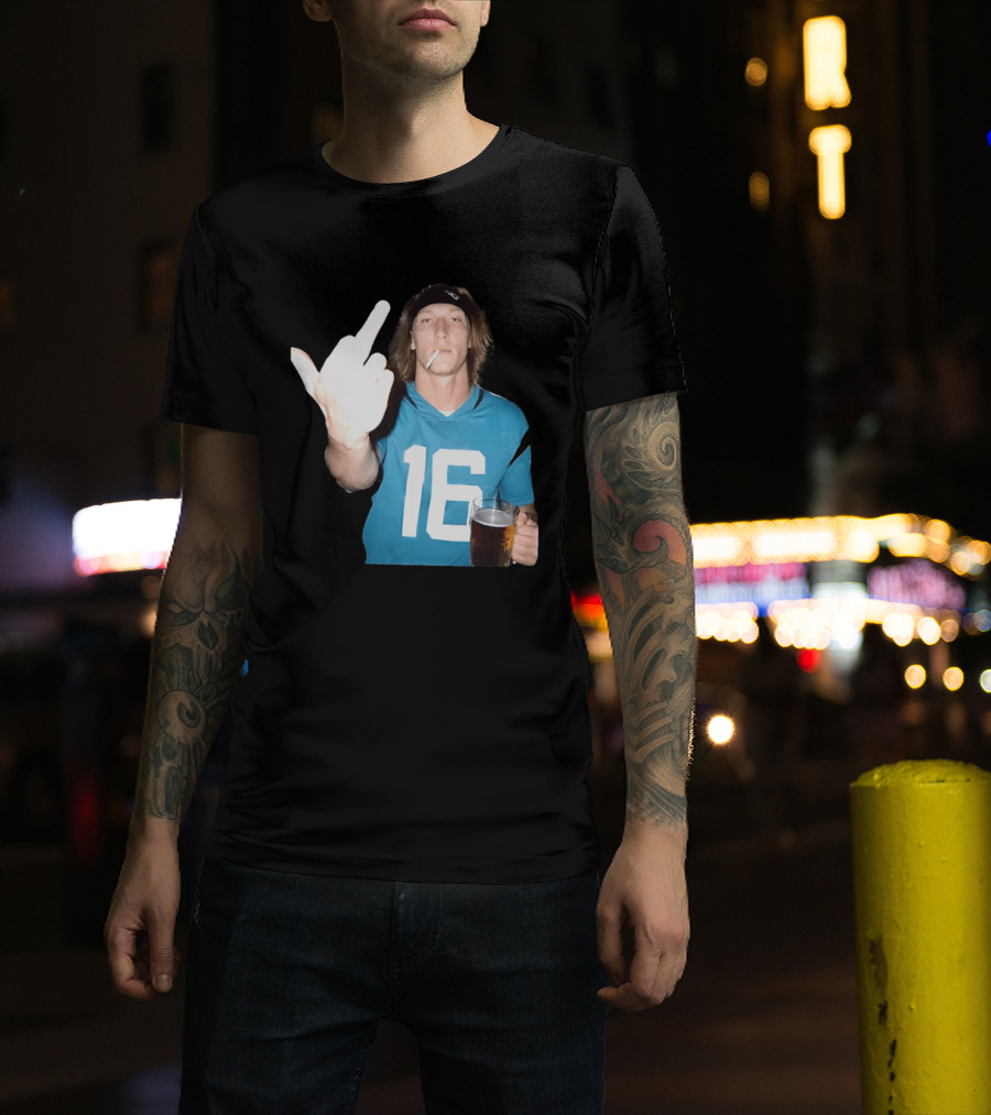 Trevor Lawrence Jersey 16 Middle Finger Beer Cigarette Jacksonville Jaguars T-Shirt