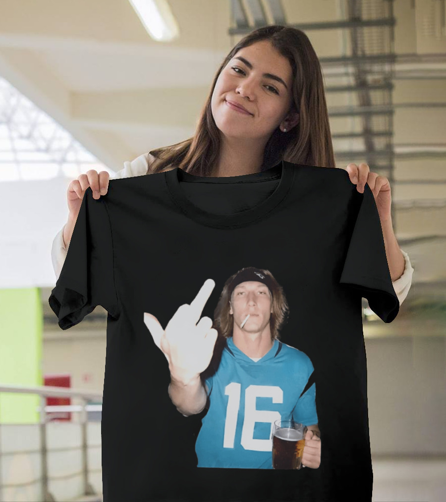 Trevor Lawrence Jersey 16 Middle Finger Beer Cigarette Jacksonville Jaguars T-Shirt
