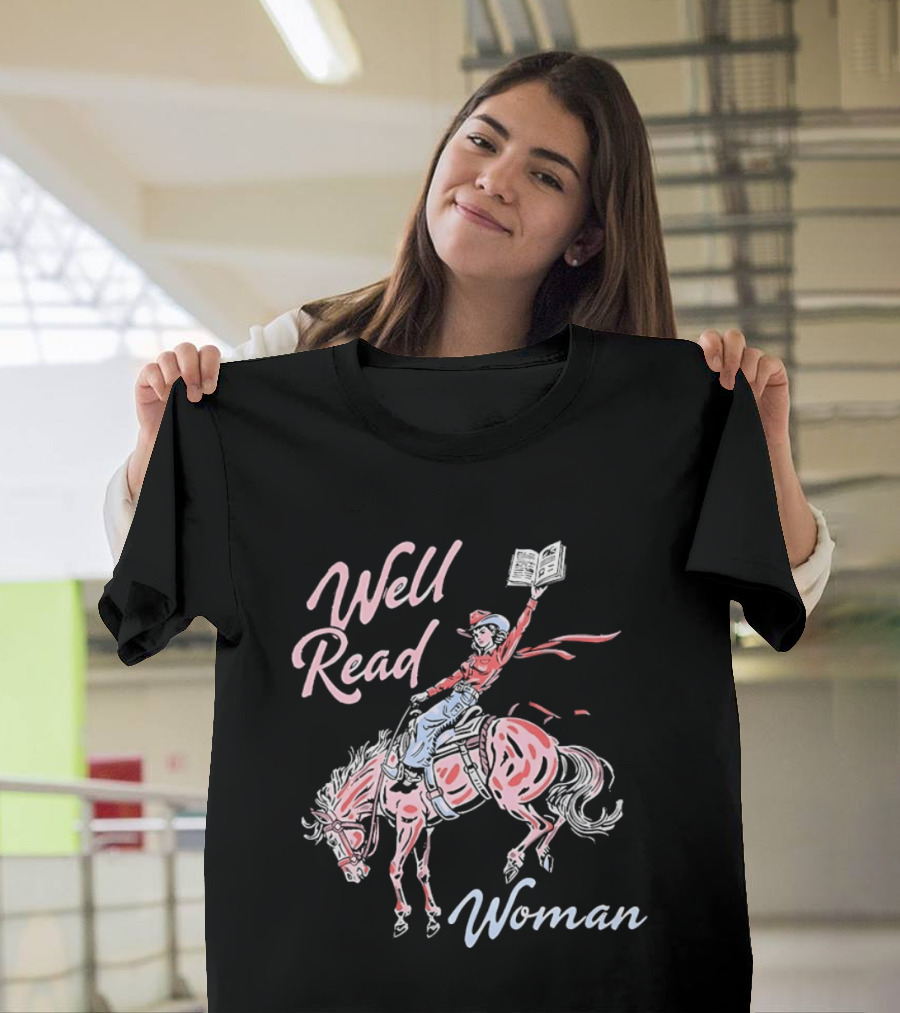 Well Read Woman Cowgirl Riding Horse With Book T-Shirt