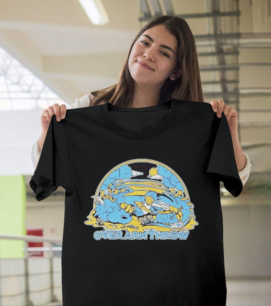 Over Arm Throw Cartoon Sleeping Blue Dragon Under Moonlit Sky T-Shirt