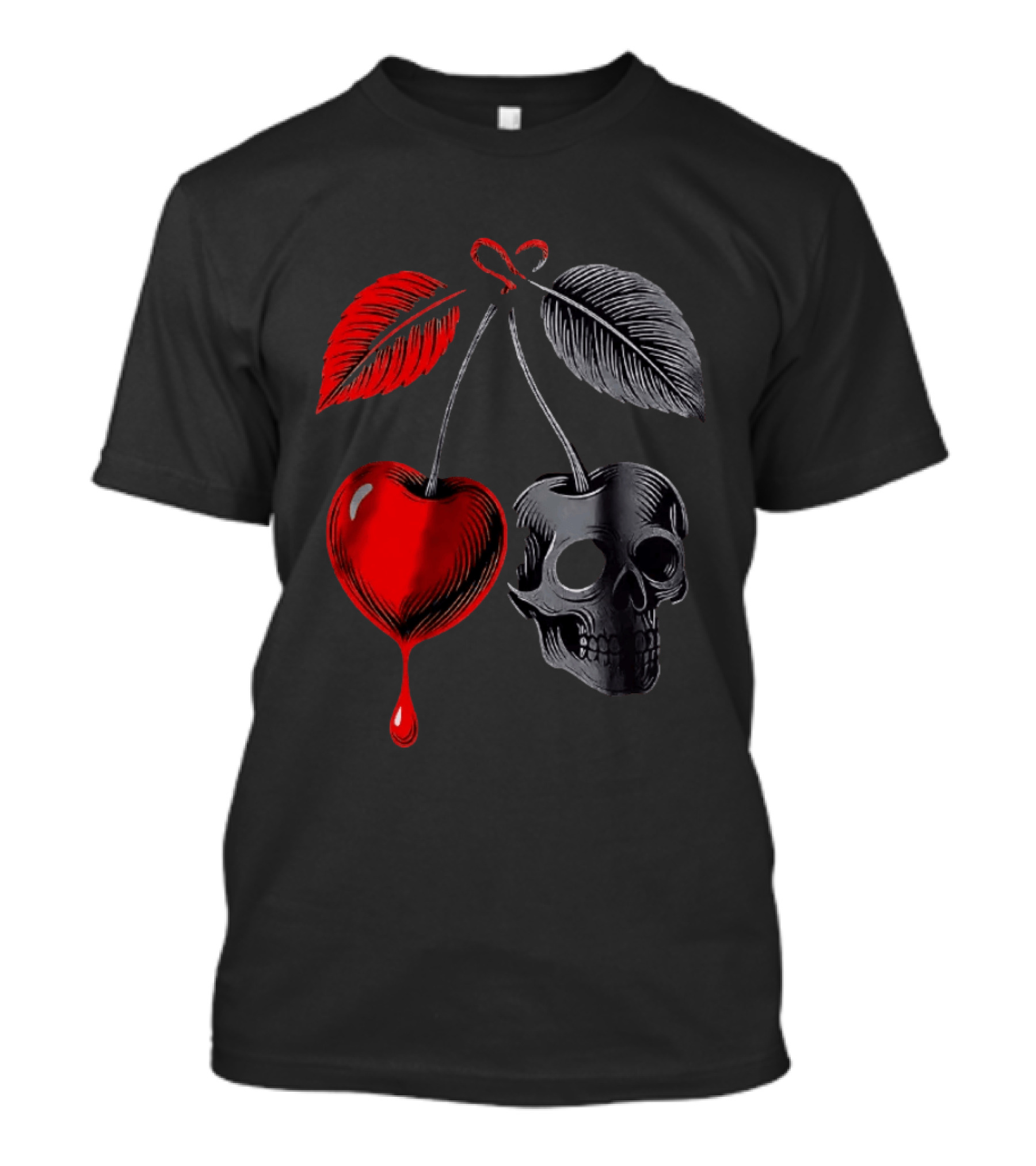 Bleeding Cherry Skull Memento Mori Gothic Macabre Dark Fruit T-Shirt