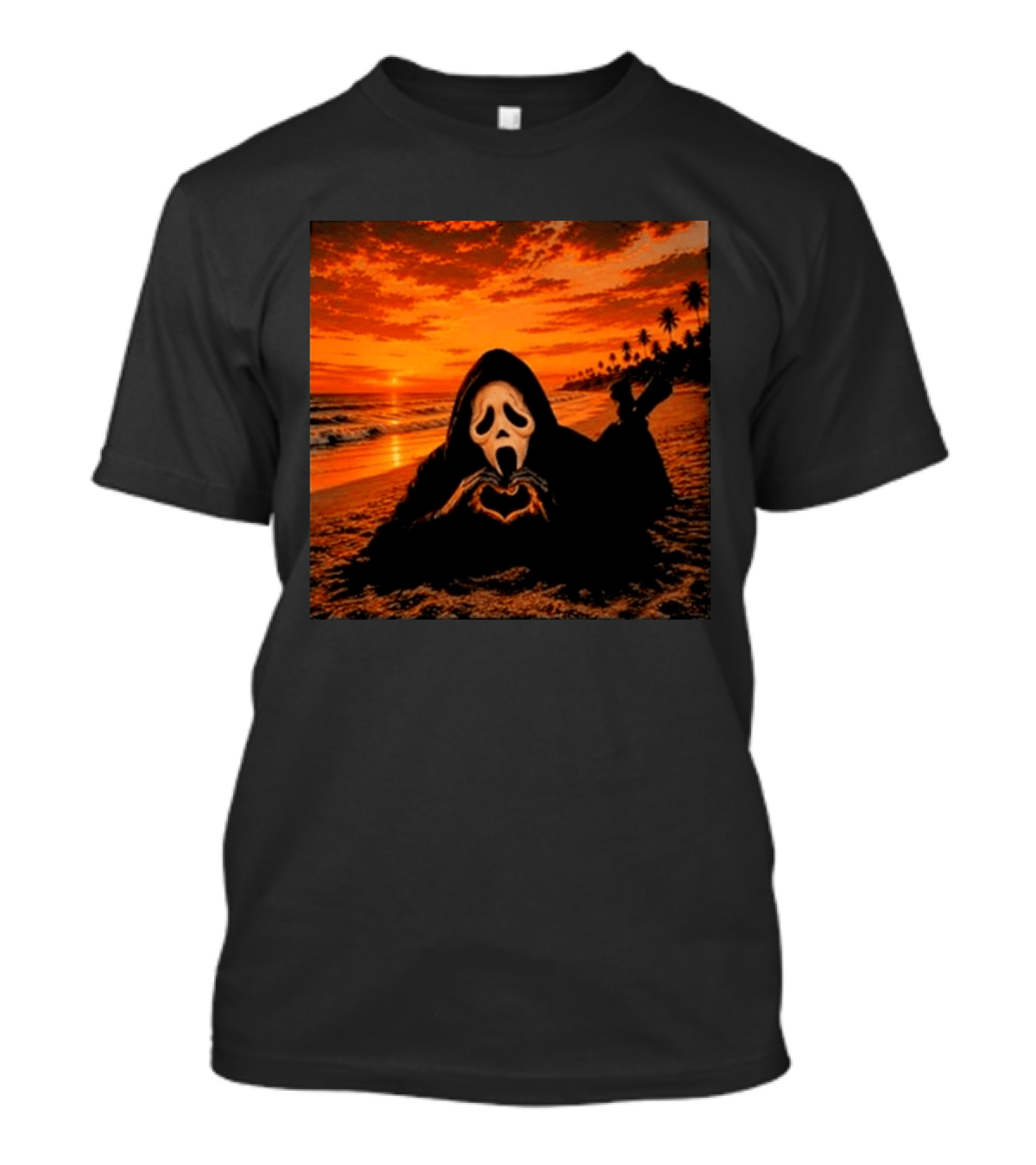 Ghostface Heart Hands Beach Sunset Halloween 2026 T-Shirt