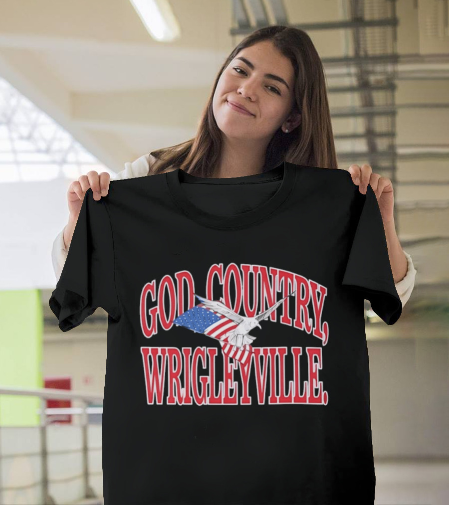 God Country Wrigleyville Chicago Cubs Patriotic American Flag T-Shirt