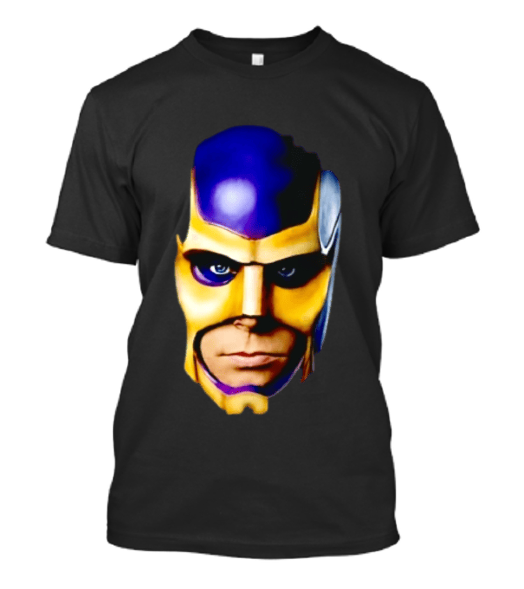 Realistic Painted Purple Gold Superhero Mask Face Close Up T-Shirt