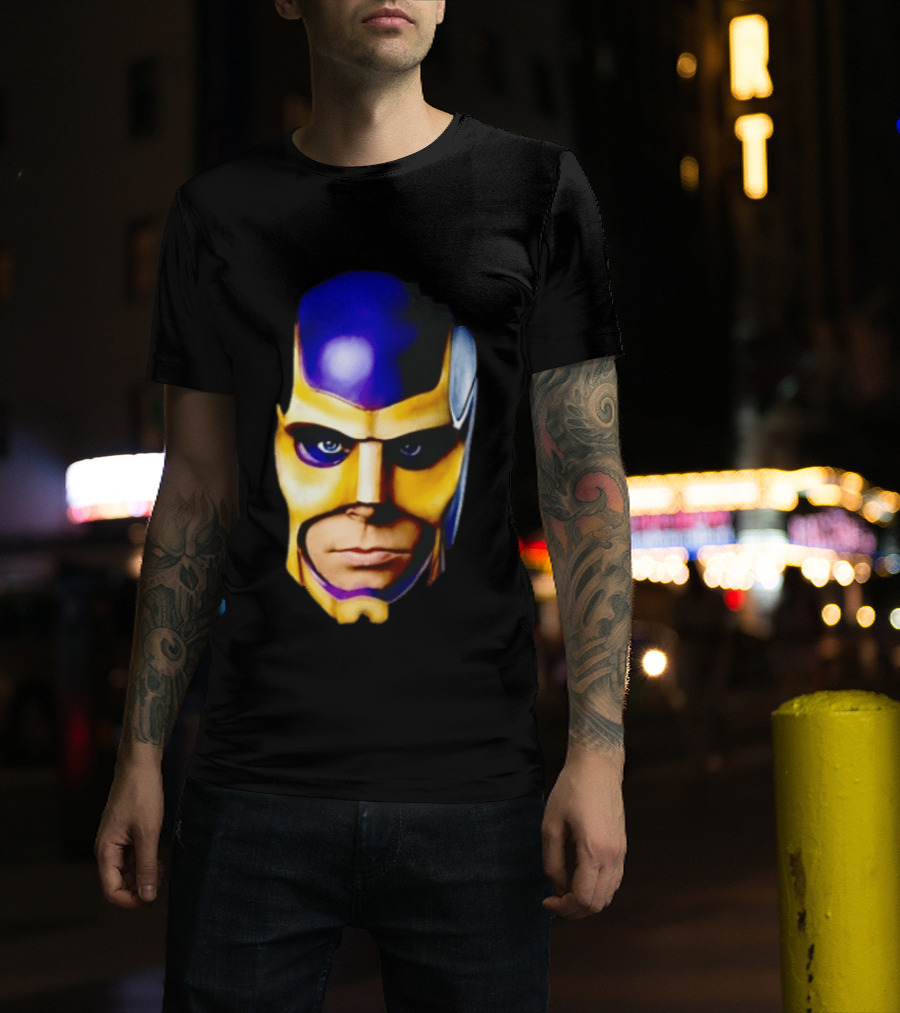Realistic Painted Purple Gold Superhero Mask Face Close Up T-Shirt