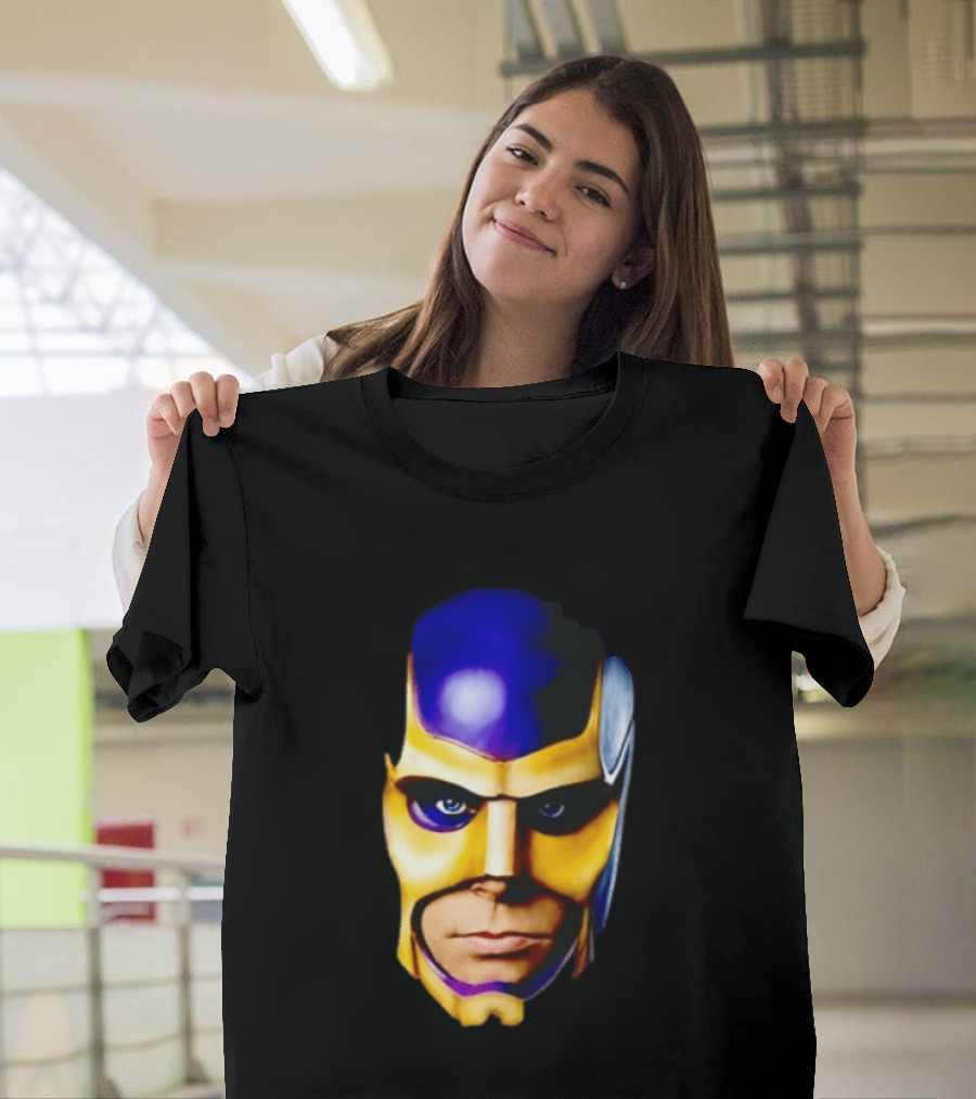 Realistic Painted Purple Gold Superhero Mask Face Close Up T-Shirt