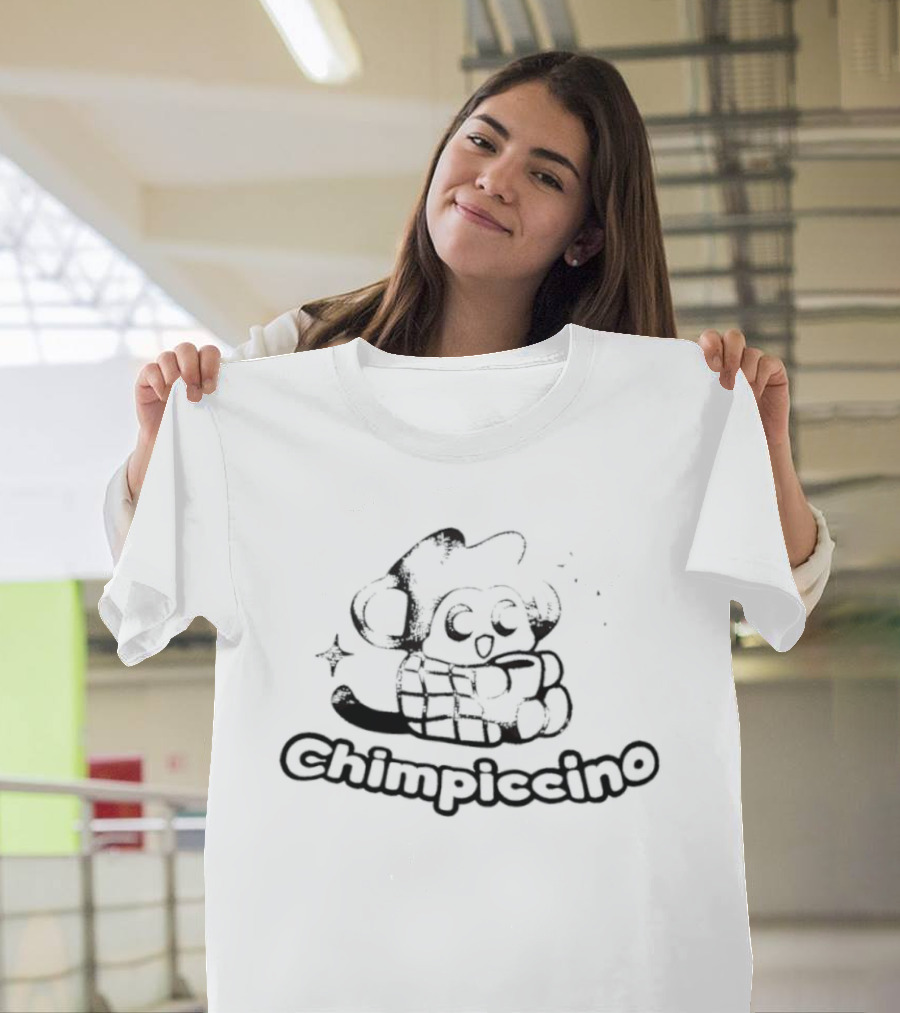 Chimpiccino Cartoon Chimpanzee Plaid Blanket Coffee Cup Cozy Distressed T-Shirt