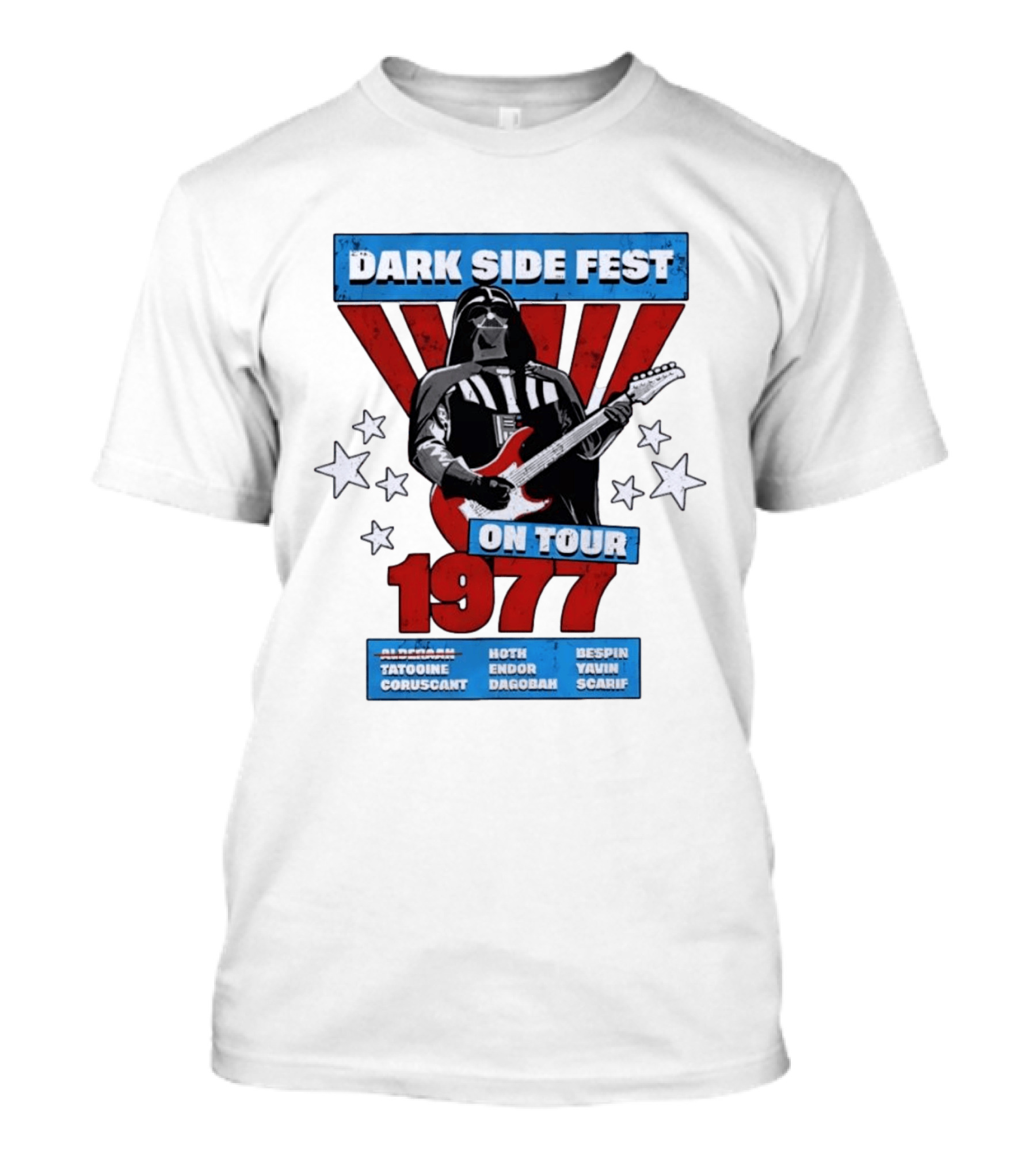 Darth Vader Dark Side Fest On Tour 1977 Tatooine Coruscant Hoth Endor Dagobah Bespin Yavin Scarif T-Shirt