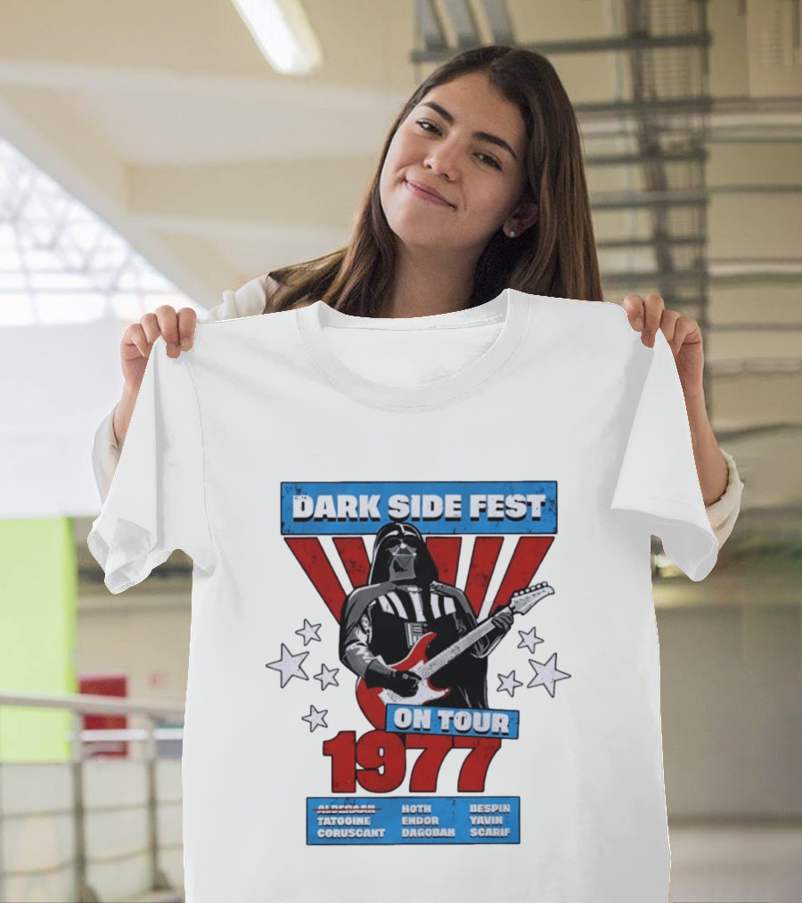 Darth Vader Dark Side Fest On Tour 1977 Tatooine Coruscant Hoth Endor Dagobah Bespin Yavin Scarif T-Shirt
