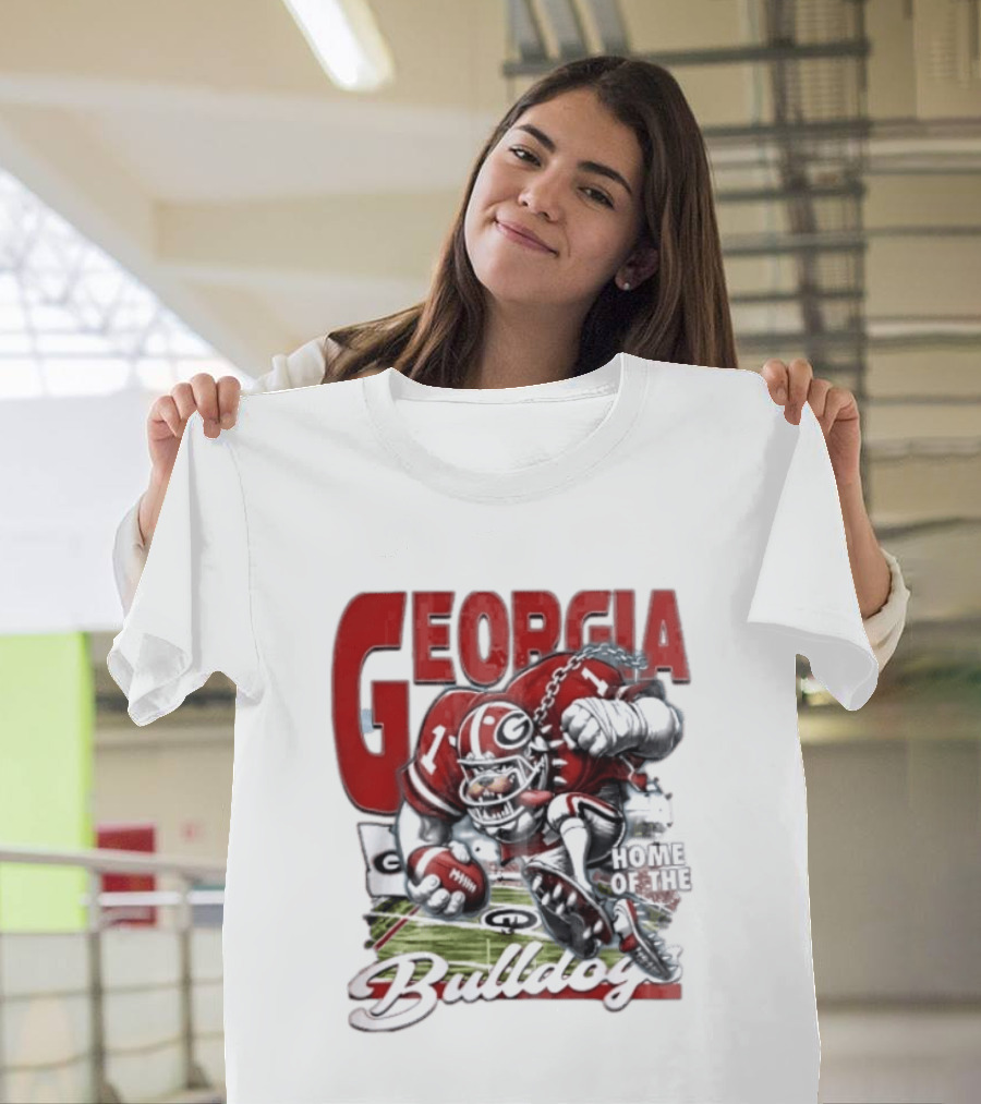 Georgia Bulldogs Football Cartoon Running Home Of The Bulldogs T-Shirt