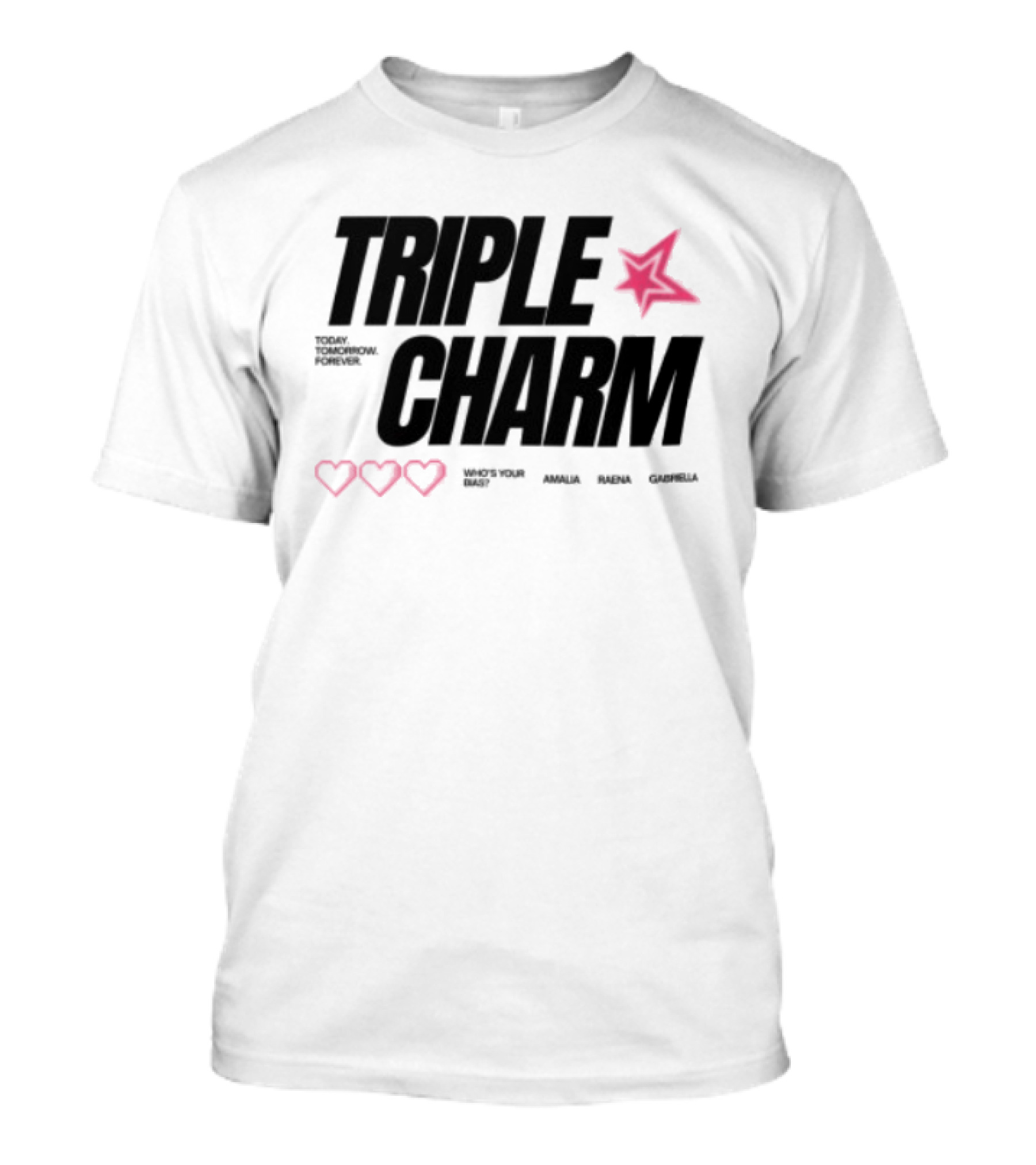 Triple Charm White Hearts Pink Star T-Shirt