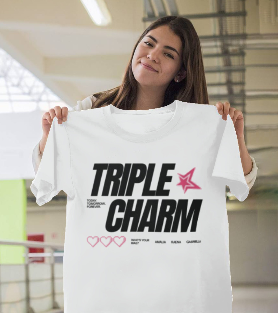 Triple Charm White Hearts Pink Star T-Shirt