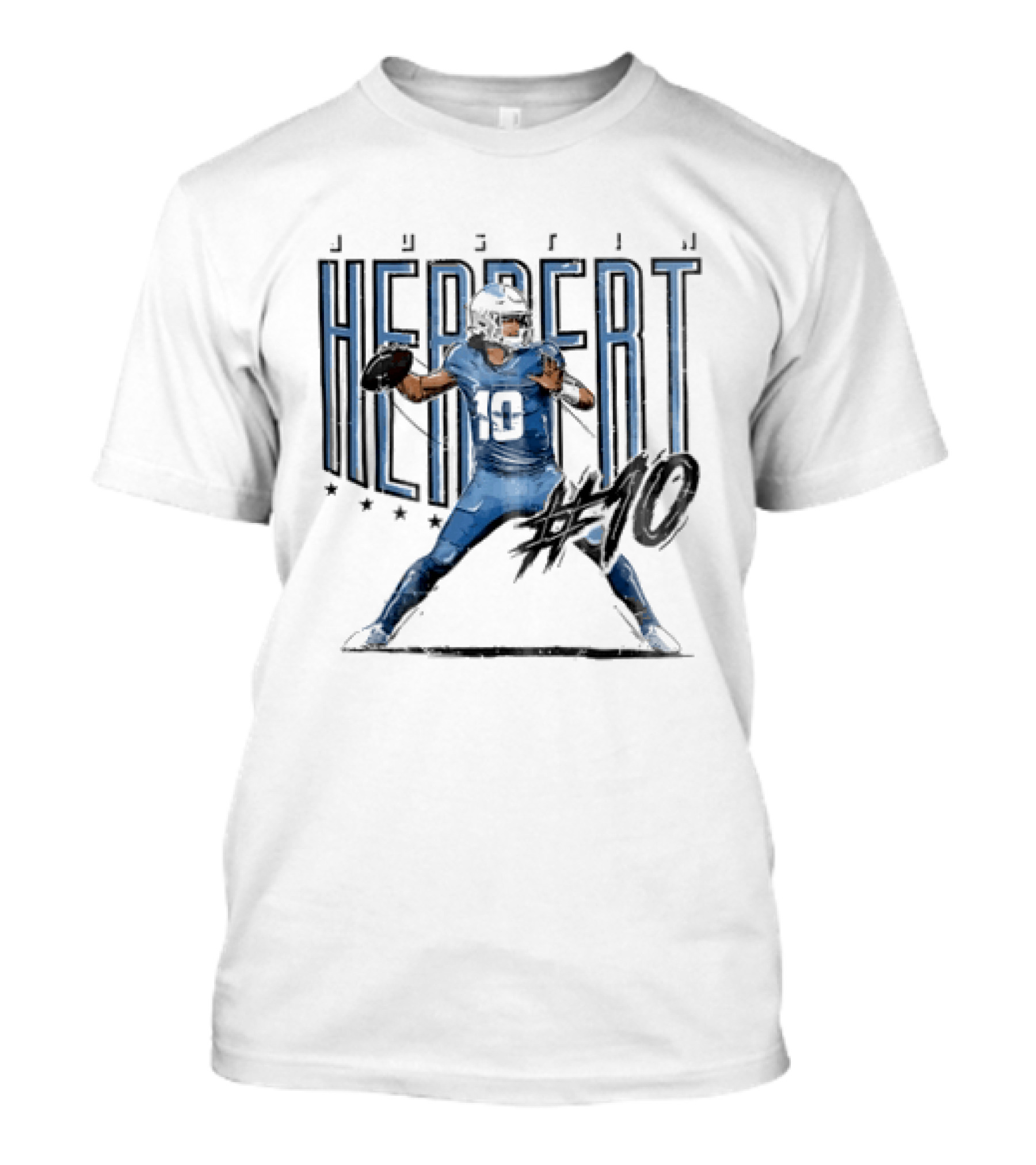 Justin Herbert 10 Quarterback Football Stars Distressed Sketch T-Shirt