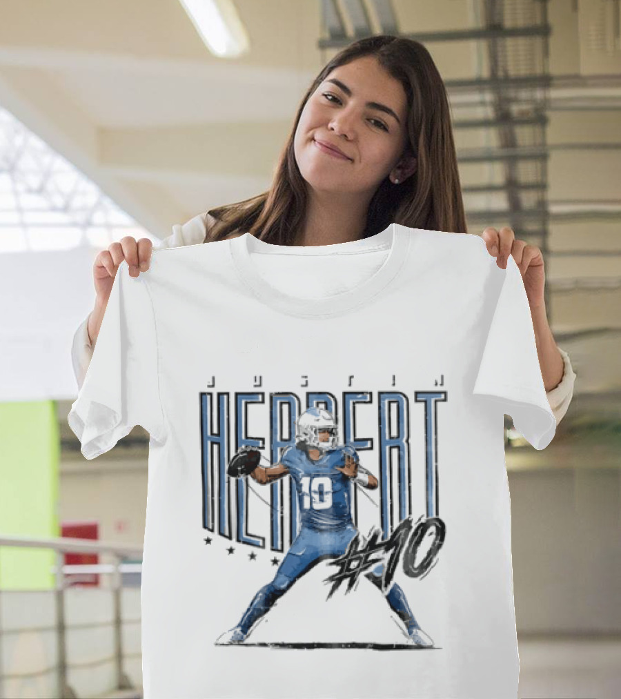Justin Herbert 10 Quarterback Football Stars Distressed Sketch T-Shirt