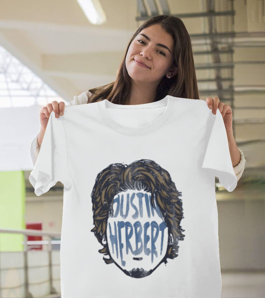 Justin Herbert Distressed Long Hair Beard Head T-Shirt