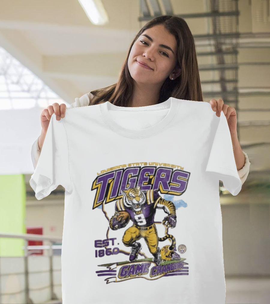 Louisiana State University Tigers Game Changers Est 1860 Football Running Map T-Shirt