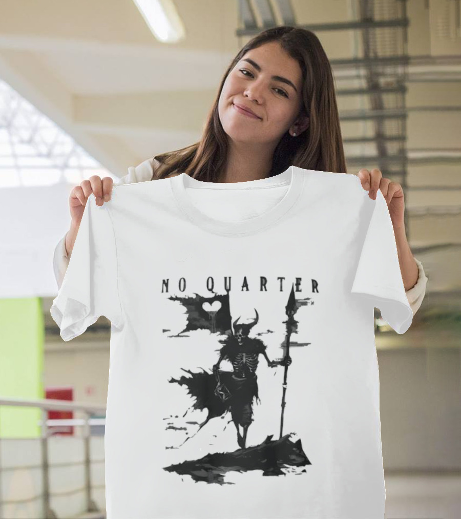 No Quarter Distressed Skeleton Warrior Dark Fantasy T-Shirt