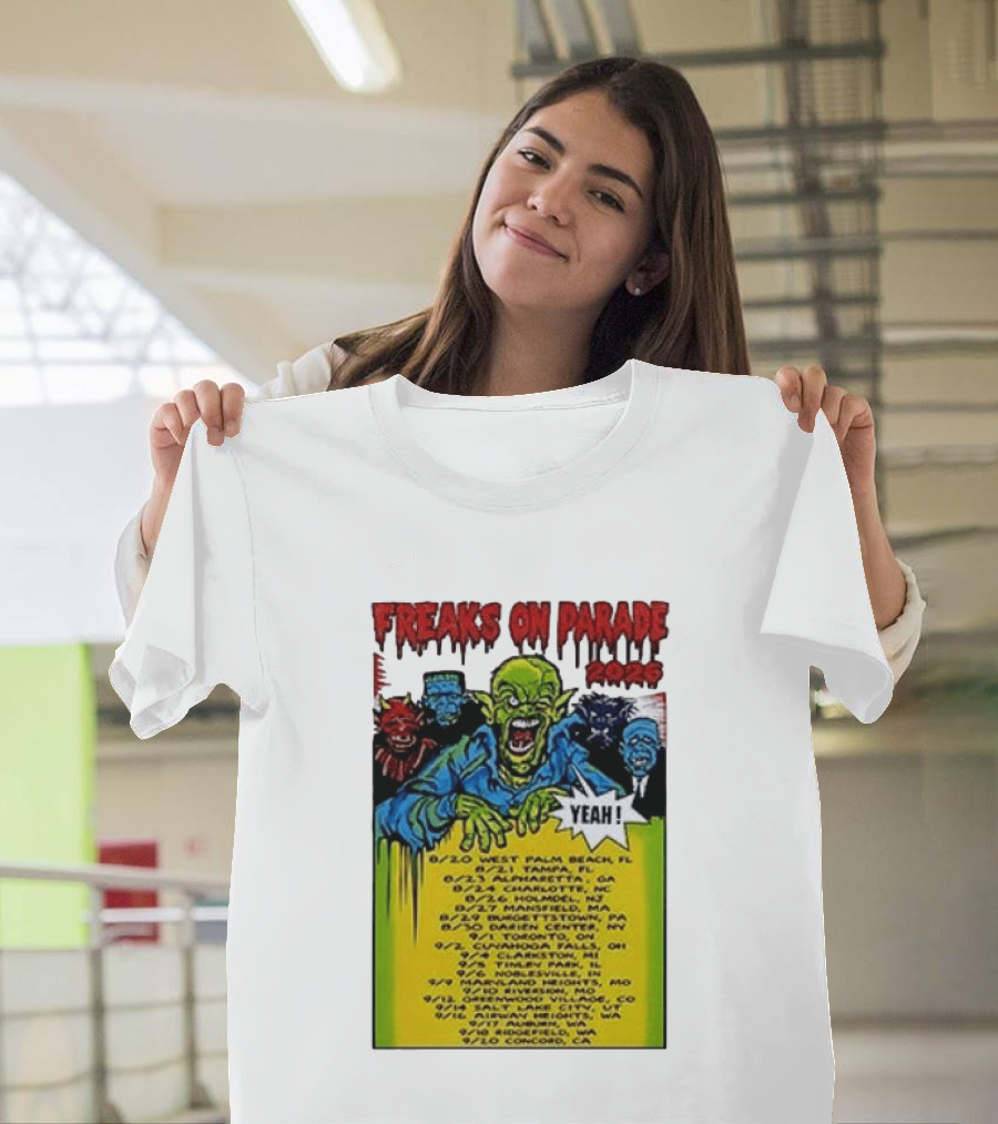 Freaks On Parade Tour 2023 Rob Zombie Dates West Palm Beach Tampa Atlanta Concord T-Shirt