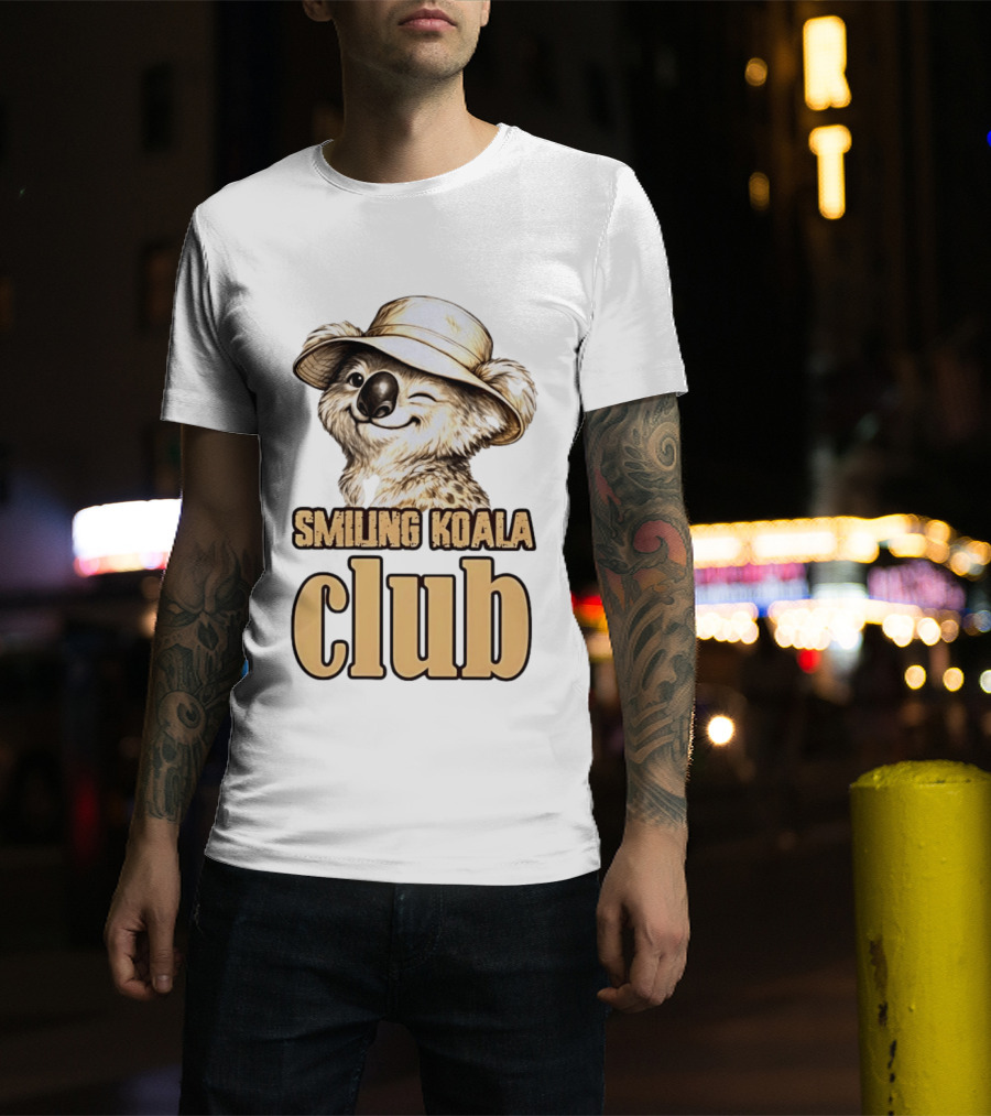 Smiling Koala Club Animal Wildlife Winking Koala Wearing Hat T-Shirt