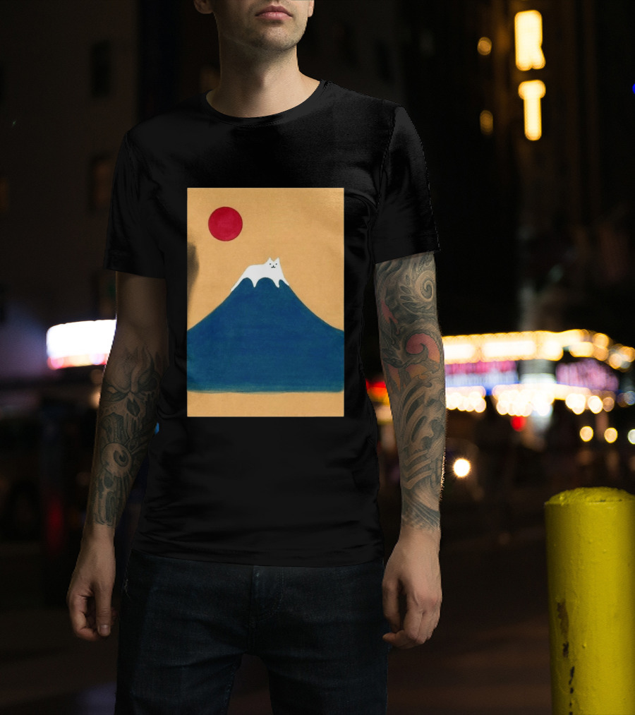 Meow Fuji Cat With Red Sun Illustration Japan T-Shirt