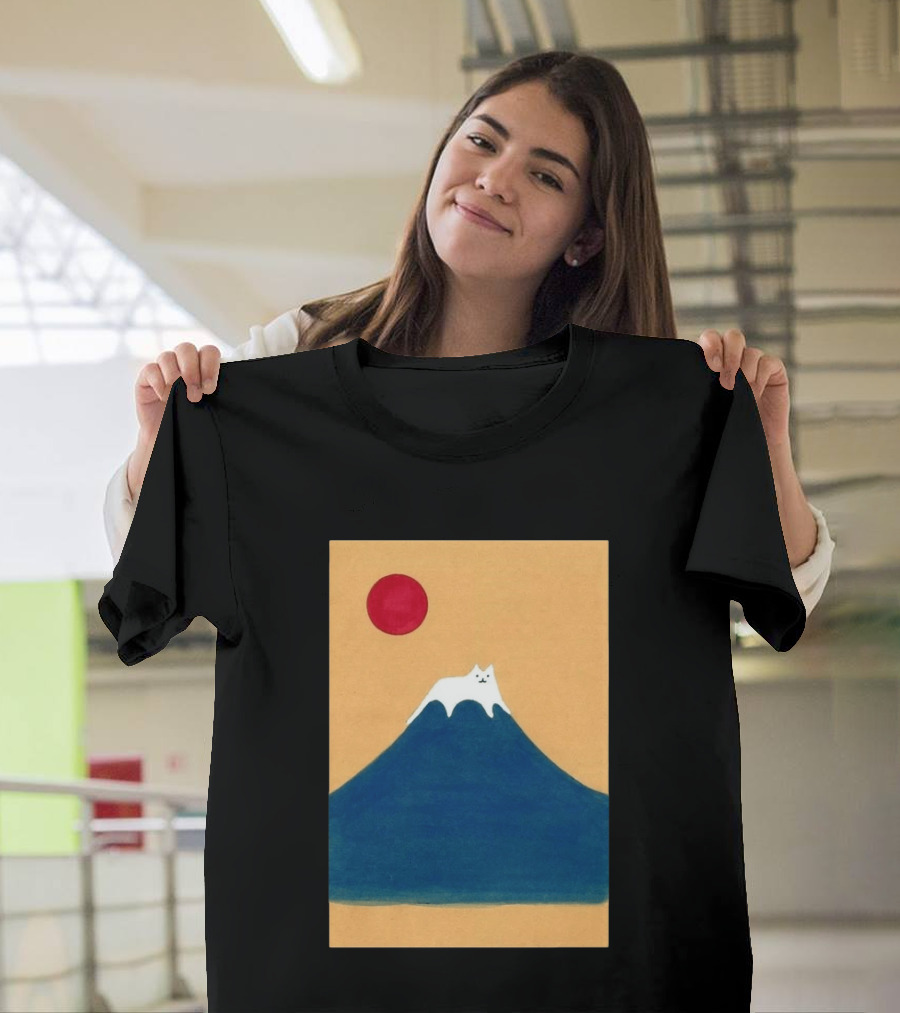 Meow Fuji Cat With Red Sun Illustration Japan T-Shirt